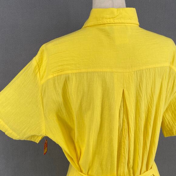 Vtg 80s 90s Two Potato Button Down Tie Back Short Sleeve Maxi Dress L Yellow NOS - Picture 8 of 16